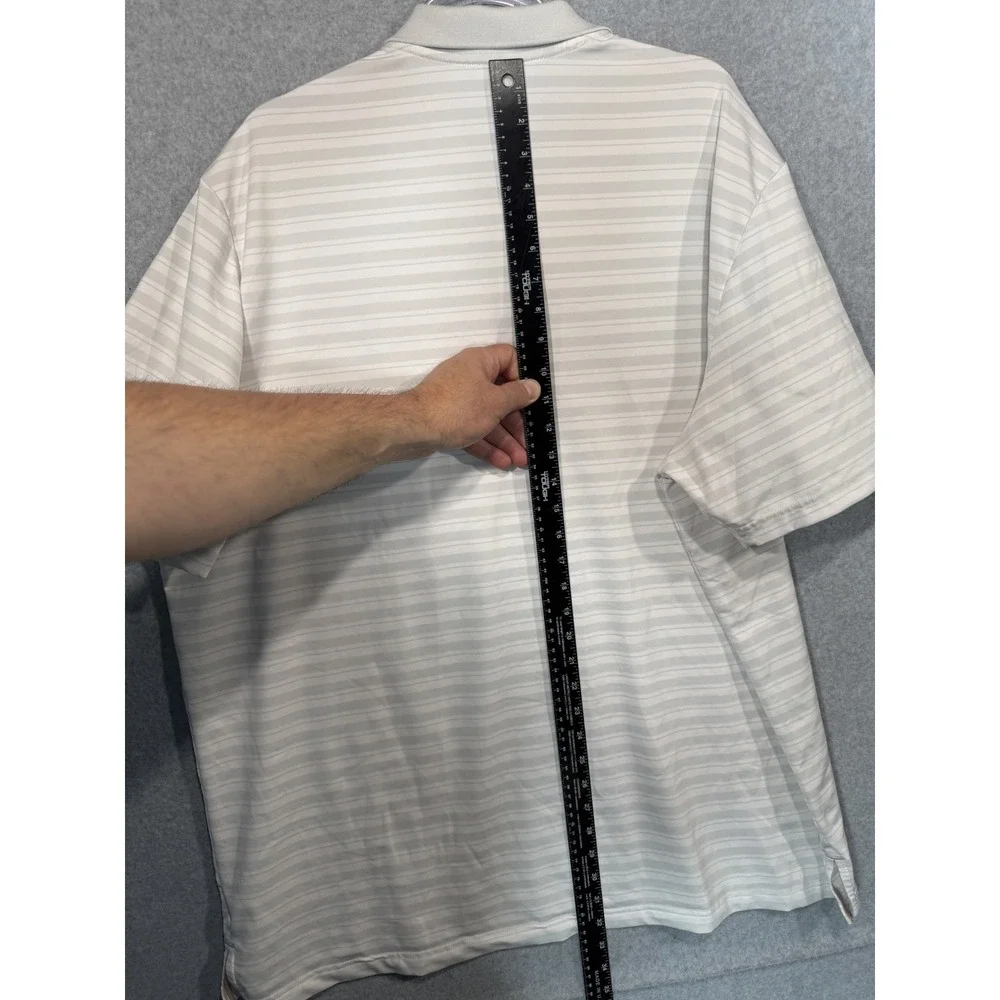 Adidas Golf‎ Polo Shirt Mens 2XL Gray White Stripe Performance Short Sleeve Top